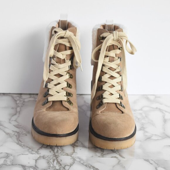 Oasis Society Madilyn Camel Tan Suede Lace-up Heel Boot Size 9 - Picture 3 of 8